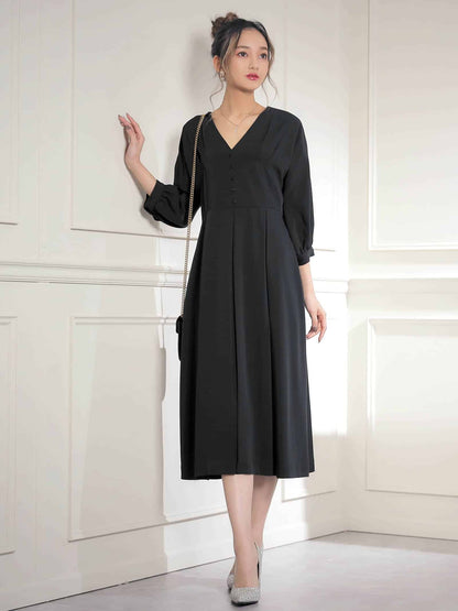 pleated sleeve midi dress / ボリュームスリーブプリーツミモレ丈ドレス