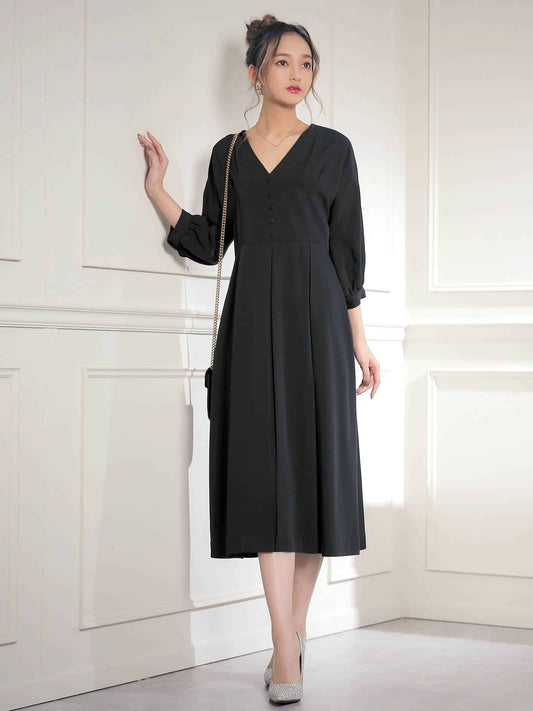 pleated sleeve midi dress / ボリュームスリーブプリーツミモレ丈ドレス