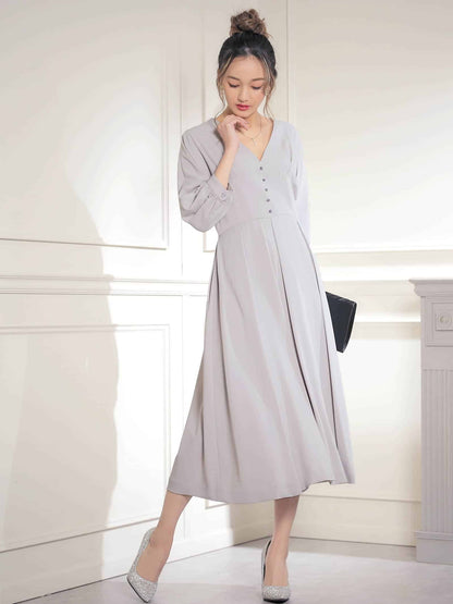 pleated sleeve midi dress / ボリュームスリーブプリーツミモレ丈ドレス