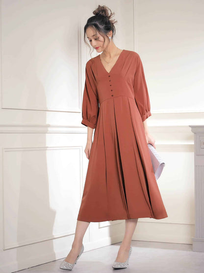 pleated sleeve midi dress / ボリュームスリーブプリーツミモレ丈ドレス