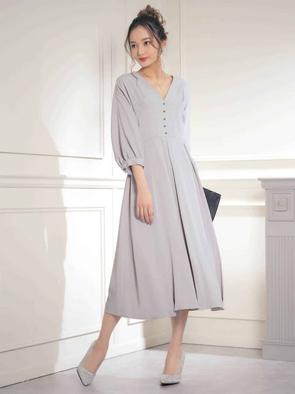 pleated sleeve midi dress / ボリュームスリーブプリーツミモレ丈ドレス