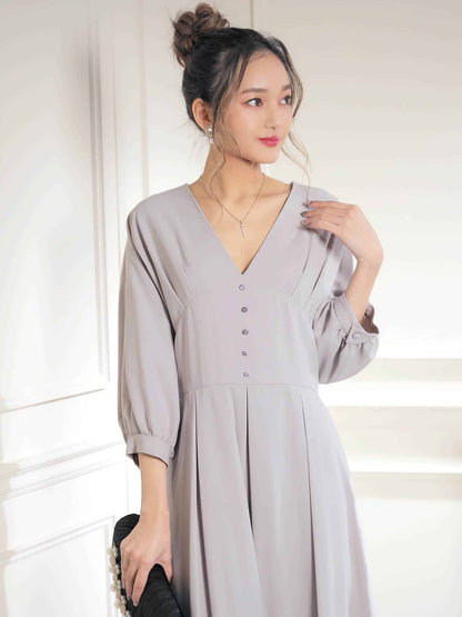 pleated sleeve midi dress / ボリュームスリーブプリーツミモレ丈ドレス