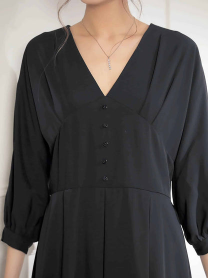 pleated sleeve midi dress / ボリュームスリーブプリーツミモレ丈ドレス