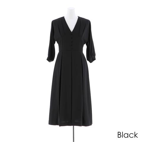 pleated sleeve midi dress / ボリュームスリーブプリーツミモレ丈ドレス