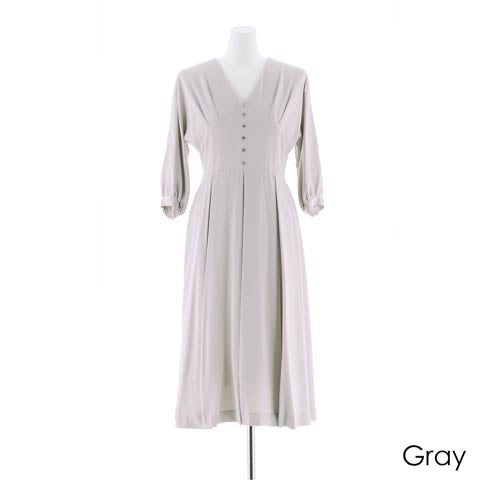 pleated sleeve midi dress / ボリュームスリーブプリーツミモレ丈ドレス
