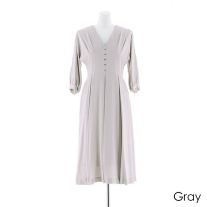 pleated sleeve midi dress / ボリュームスリーブプリーツミモレ丈ドレス