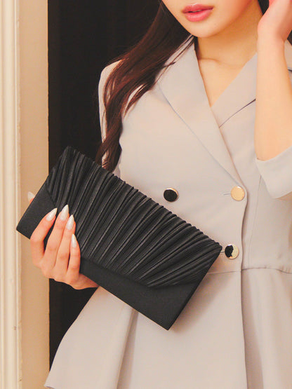 [2way]luminous satin pleated clutch & shoulder Bag / ルミナスサテンプリーツクラッチ＆ショルダーバッグ
