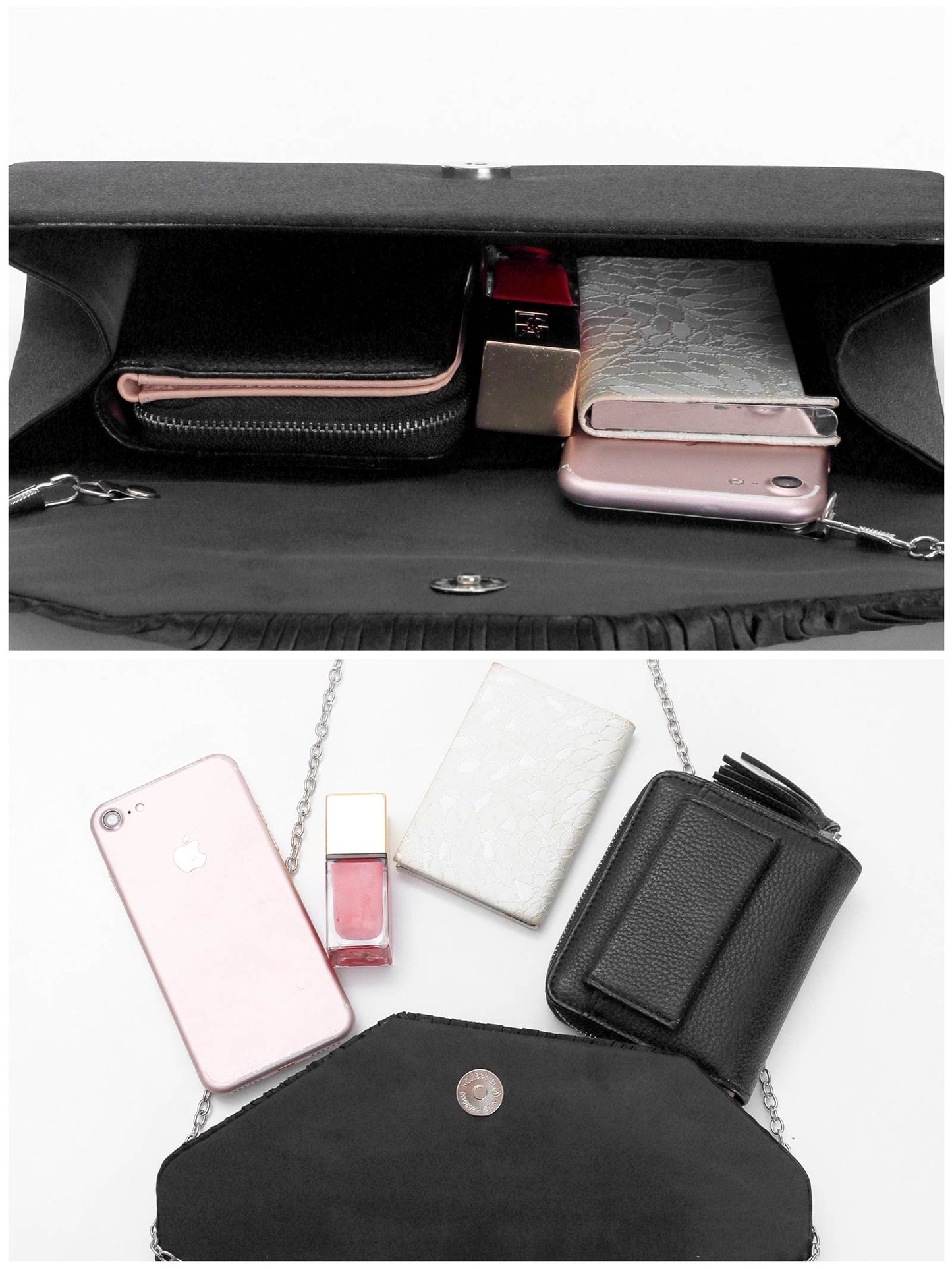 [2way]luminous satin pleated clutch & shoulder Bag / ルミナスサテンプリーツクラッチ＆ショルダーバッグ